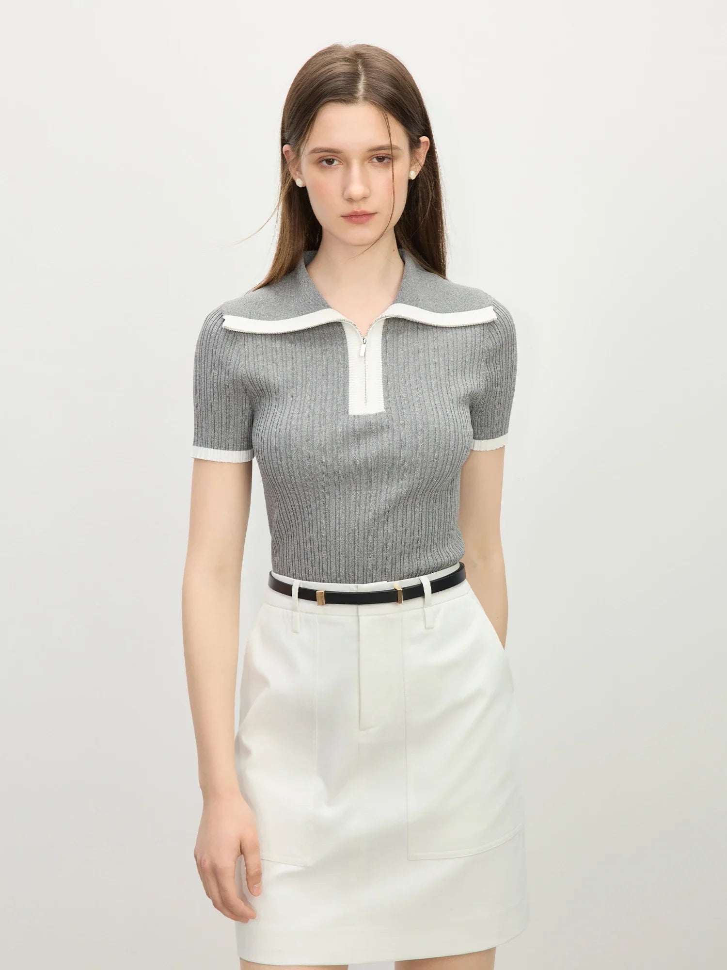 Kortärmad stickad randig t-shirt