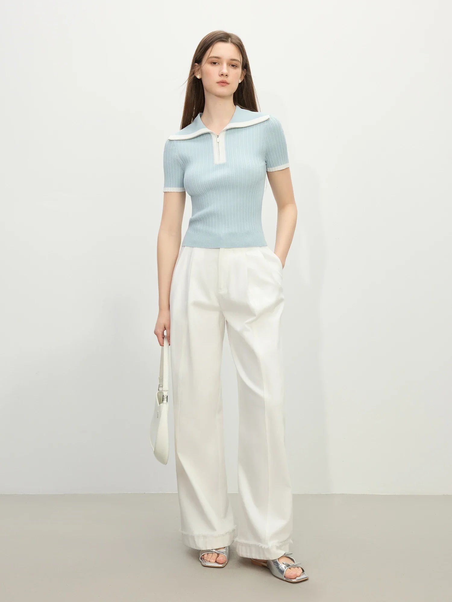 Kortärmad stickad randig t-shirt