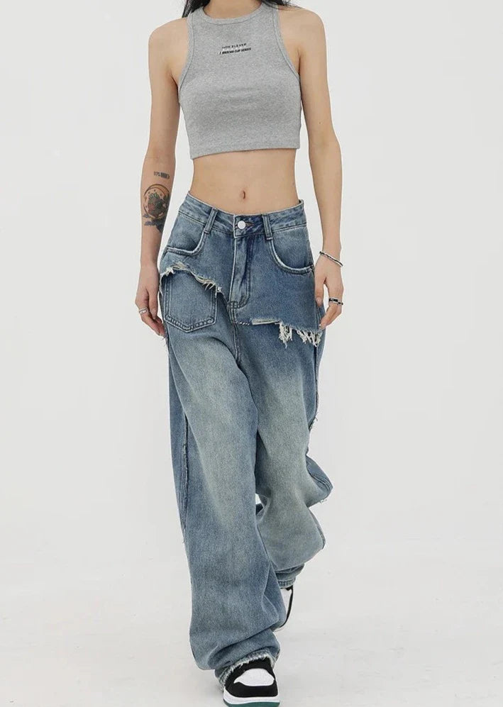 Vintage jeans med hög midja och raka ben
