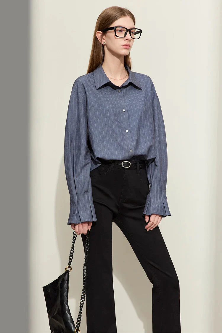 Randig skjorta med lång ärm och lös passform