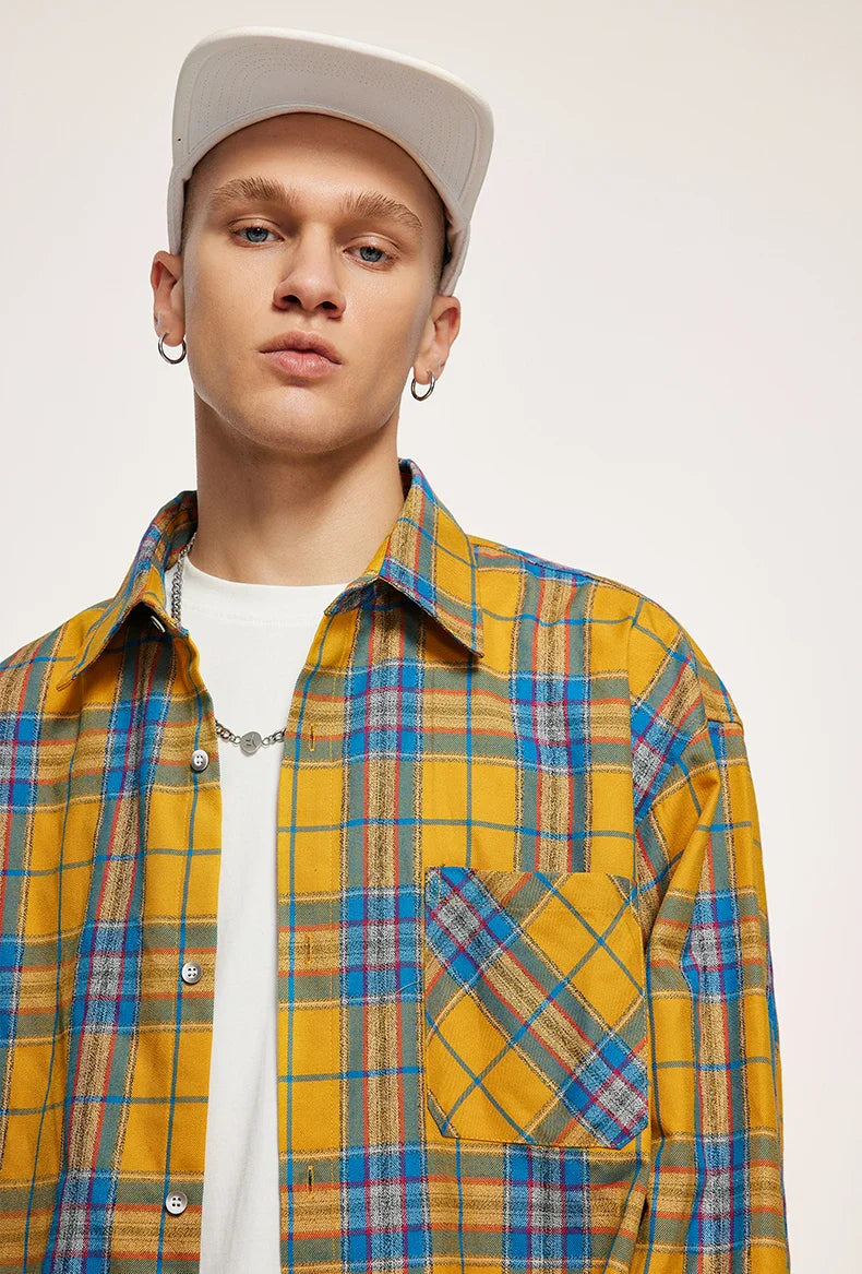 Colorblock rutig oversized skjorta