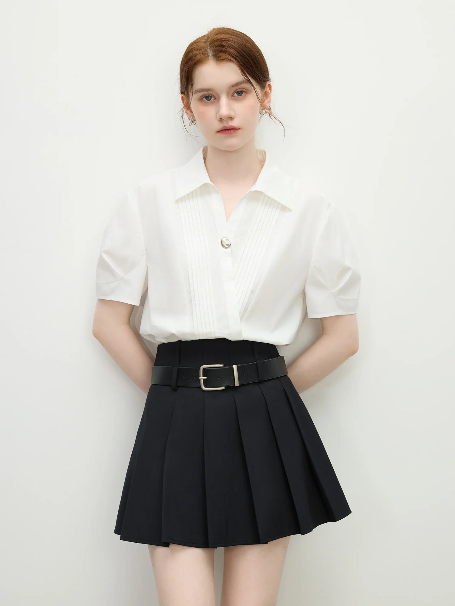 Randig texturerad blå kortärmad skjorta