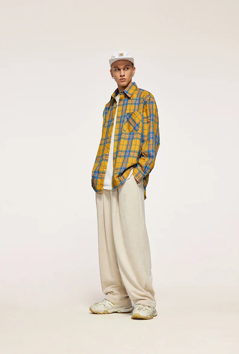 Colorblock rutig oversized skjorta