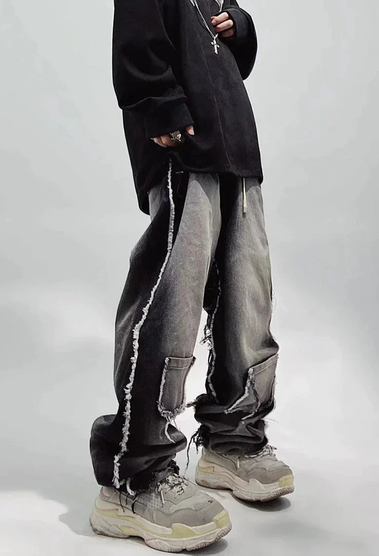 Rippade oversized svarta jeans