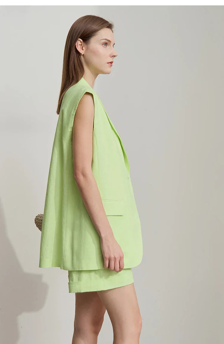 Set med lösviktslinne och shorts i bomull och linne