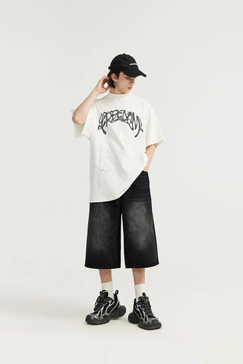 jeansshorts med vida ben