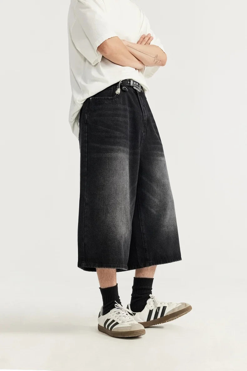 jeansshorts med vida ben
