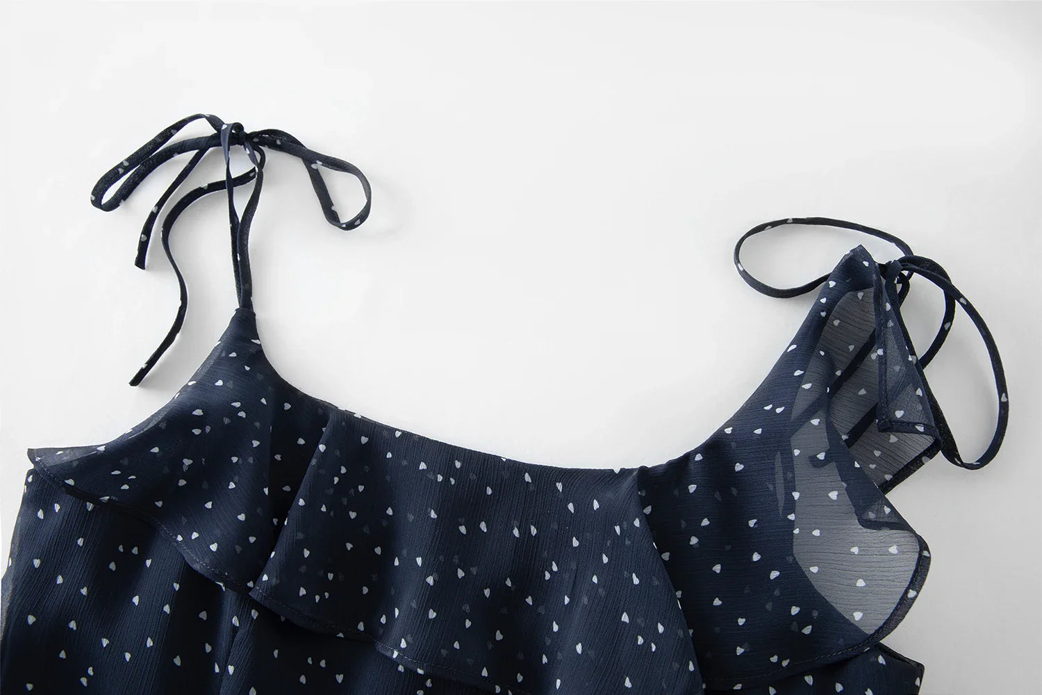 Marinblå Chiffongklänning med Volang och Axelbandslös Midiklänning