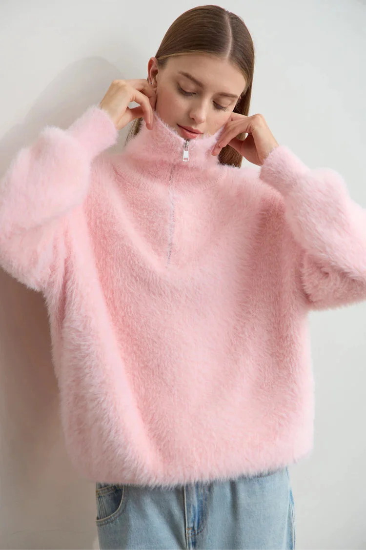 Polotröja med dragkedja i mink