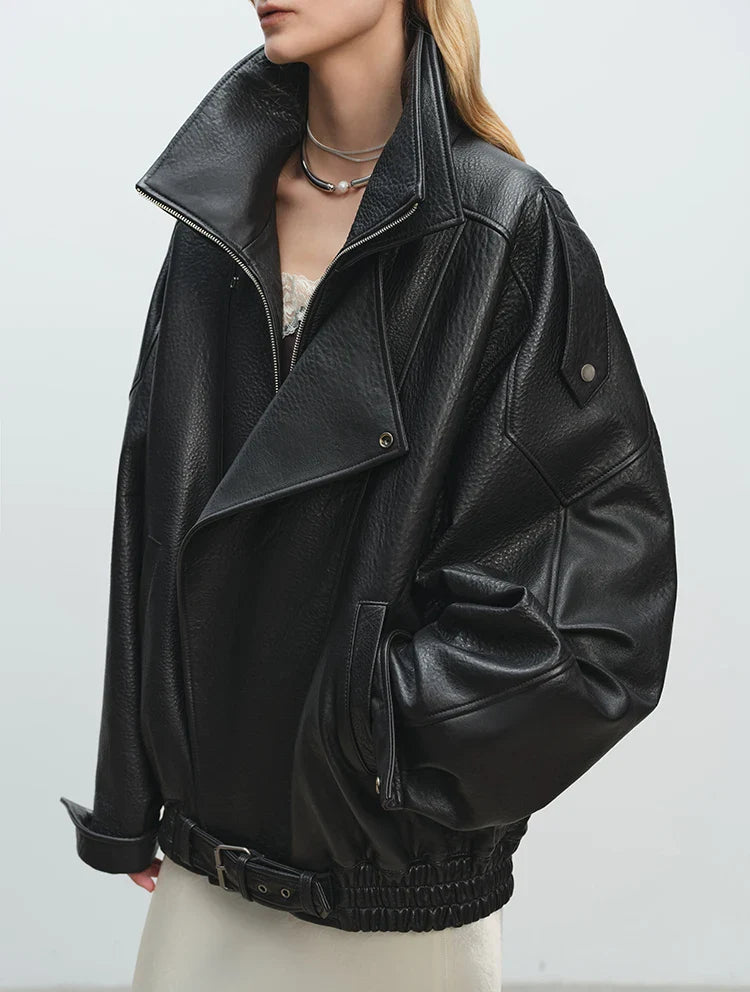 Mjuk, överdimensionerad läderjacka