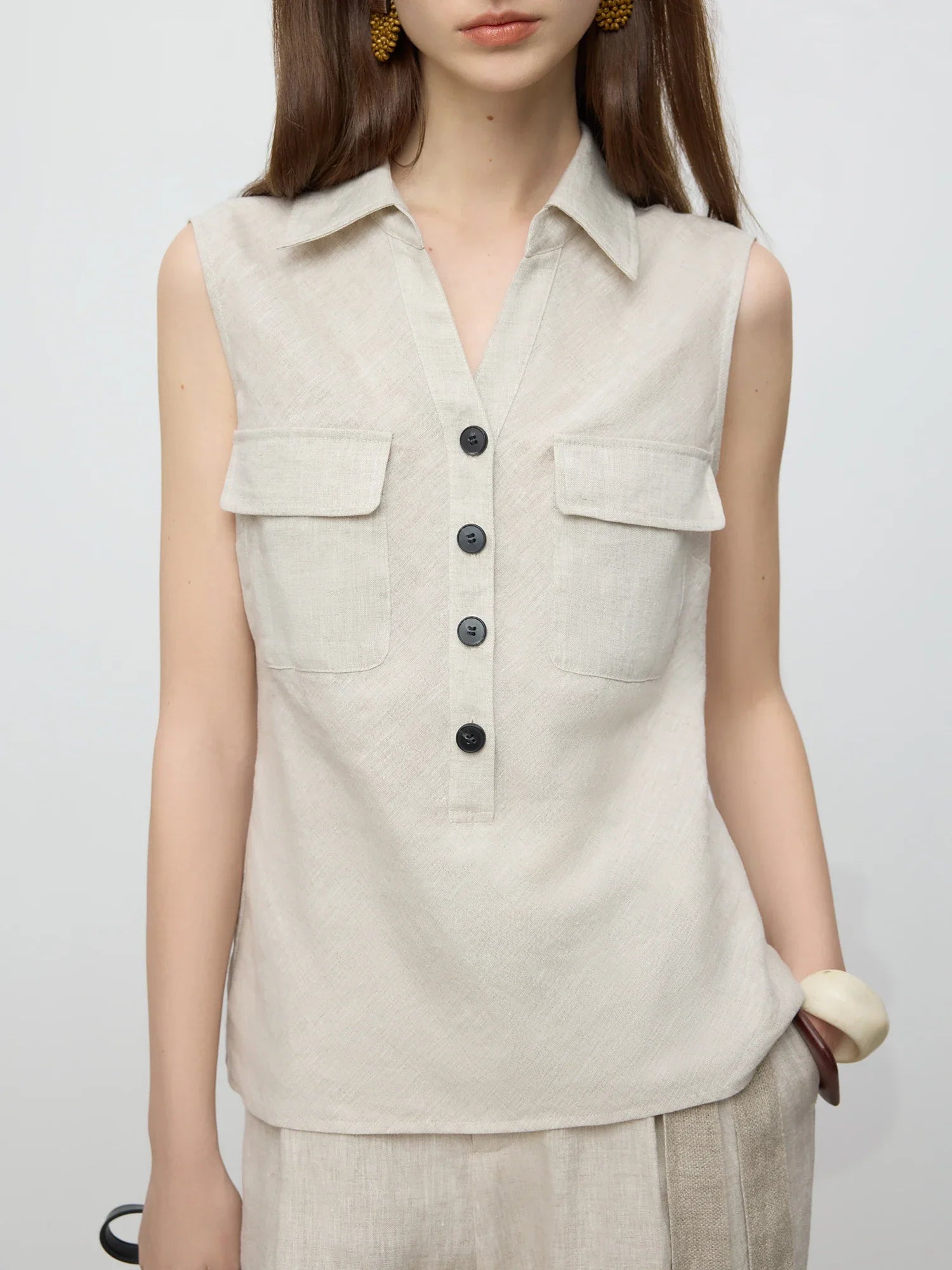 Ärmlös linne beige topp och byxor set