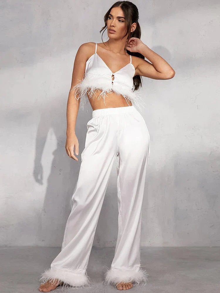 Camisole set med fjädrar