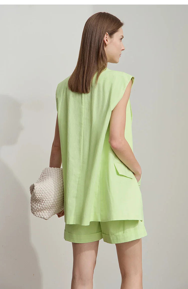 Set med lösviktslinne och shorts i bomull och linne