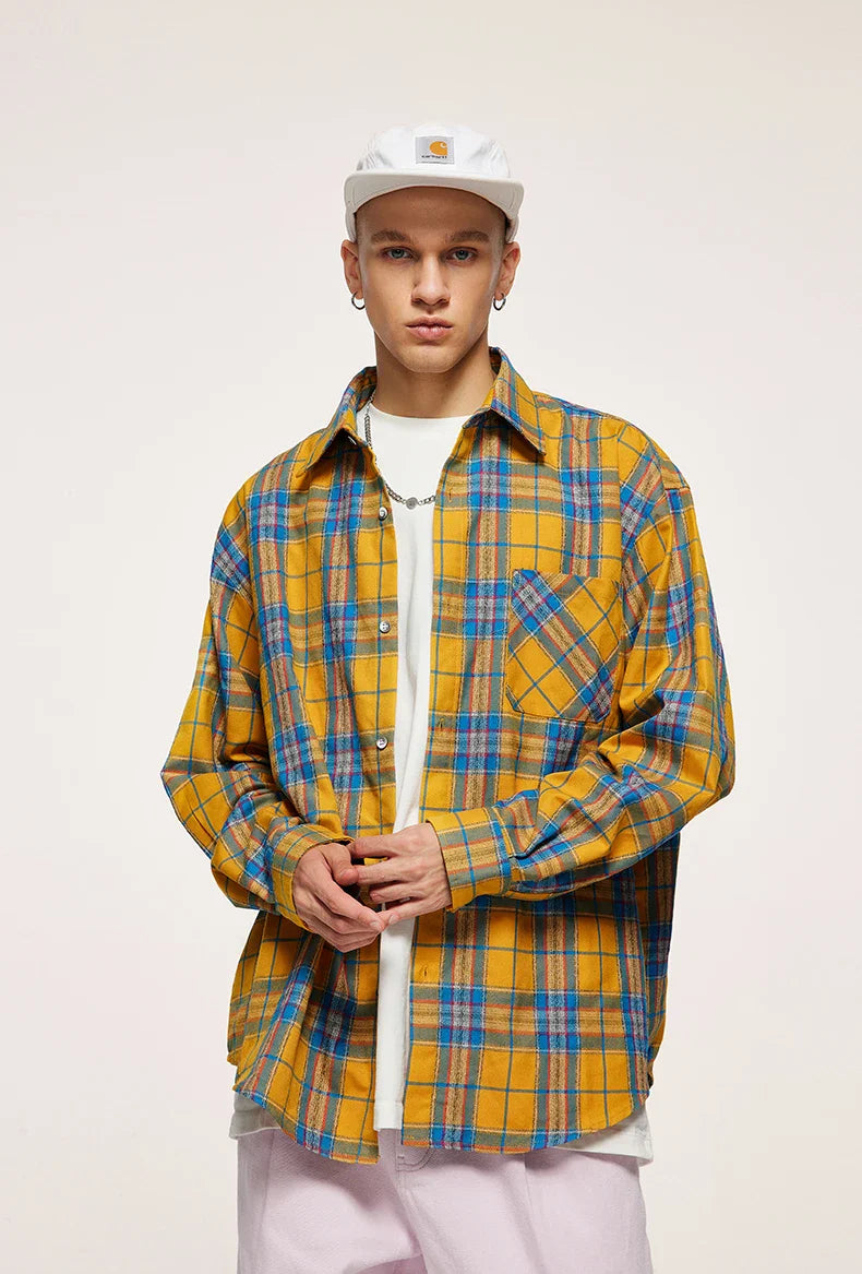 Colorblock rutig oversized skjorta
