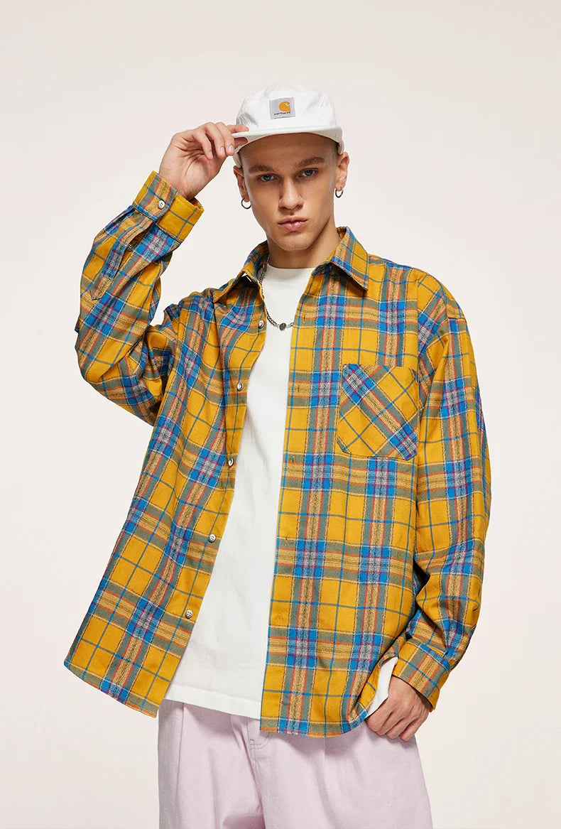 Colorblock rutig oversized skjorta