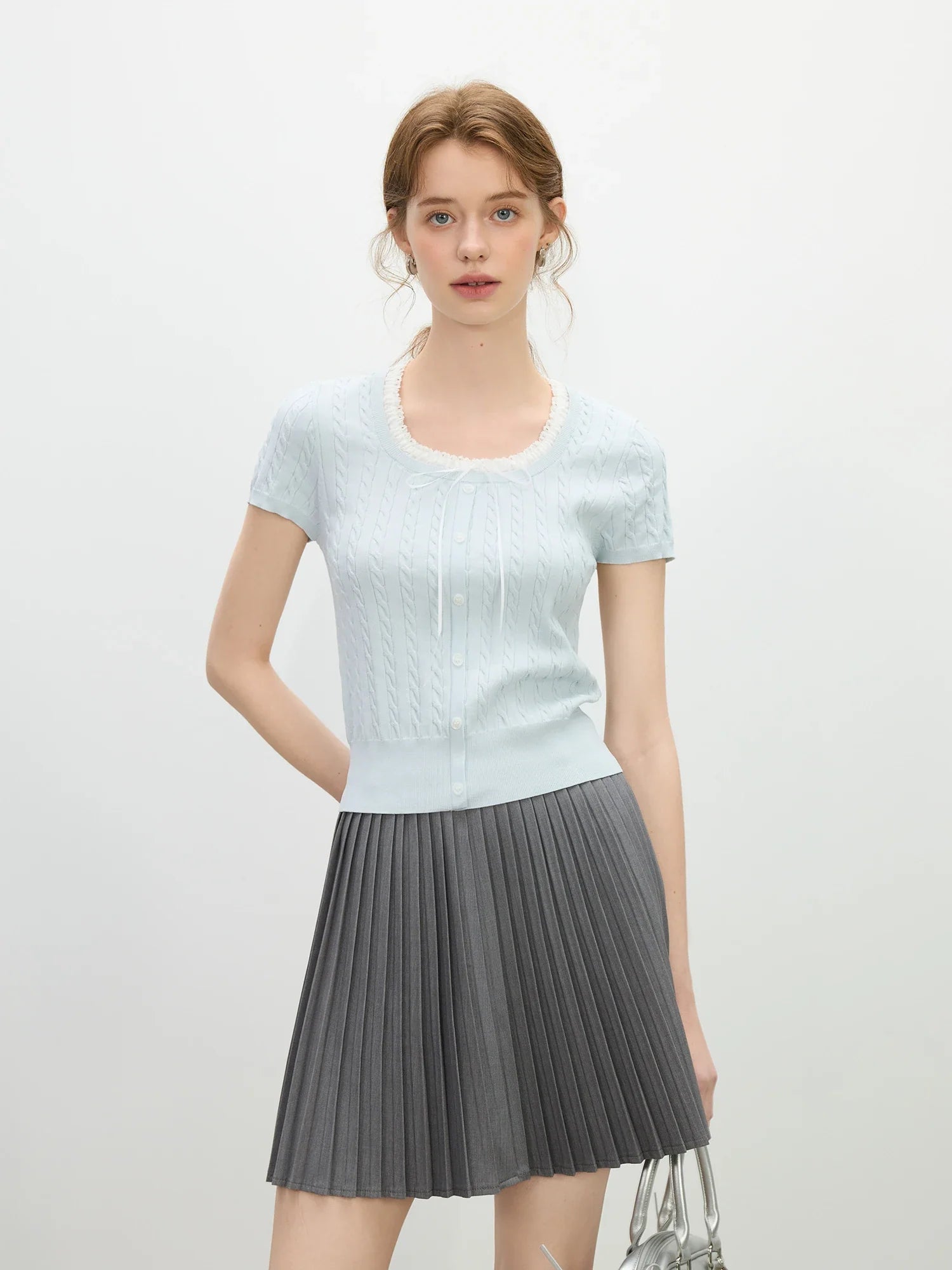 Kabelstickad Slim Fit Topp