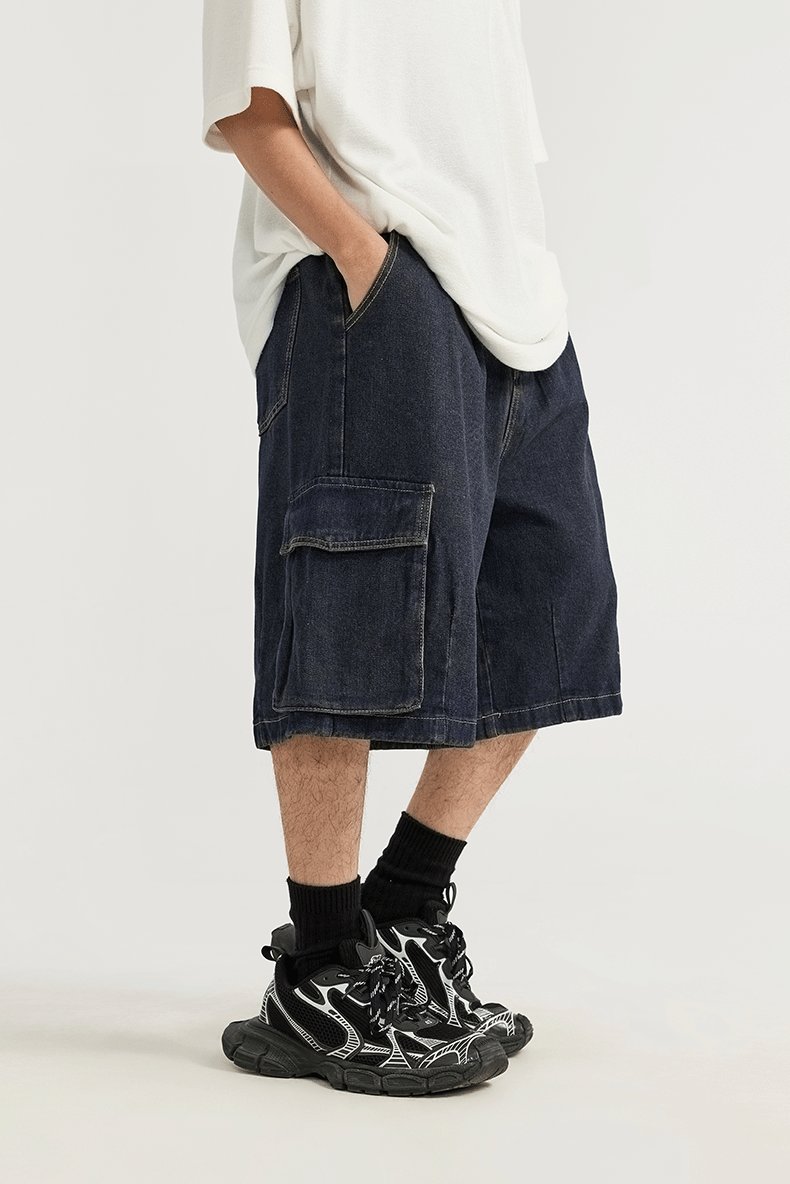 Cargo Jeans Shorts i brett snitt