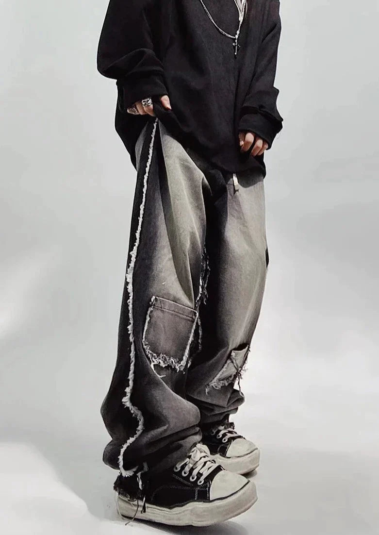 Rippade oversized svarta jeans