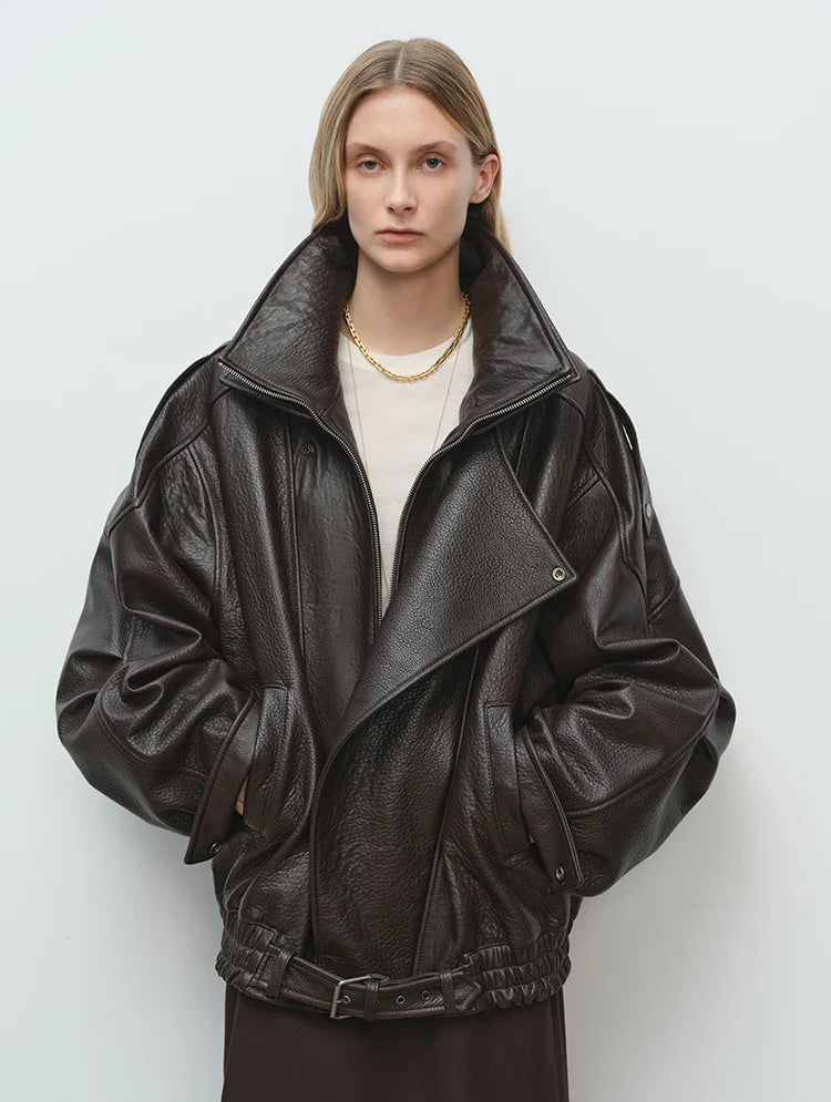 Mjuk, överdimensionerad läderjacka