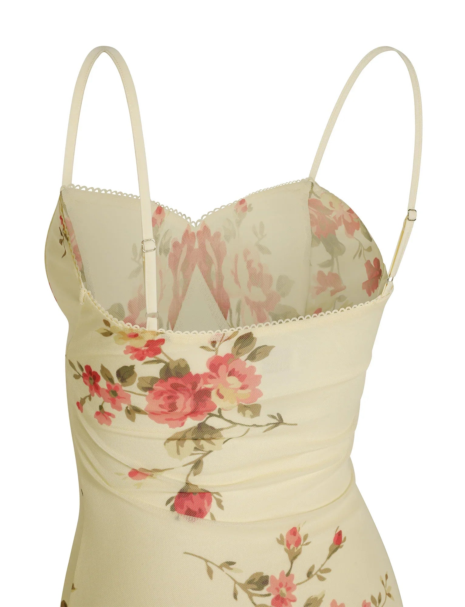 Blommig beige spetsklänning