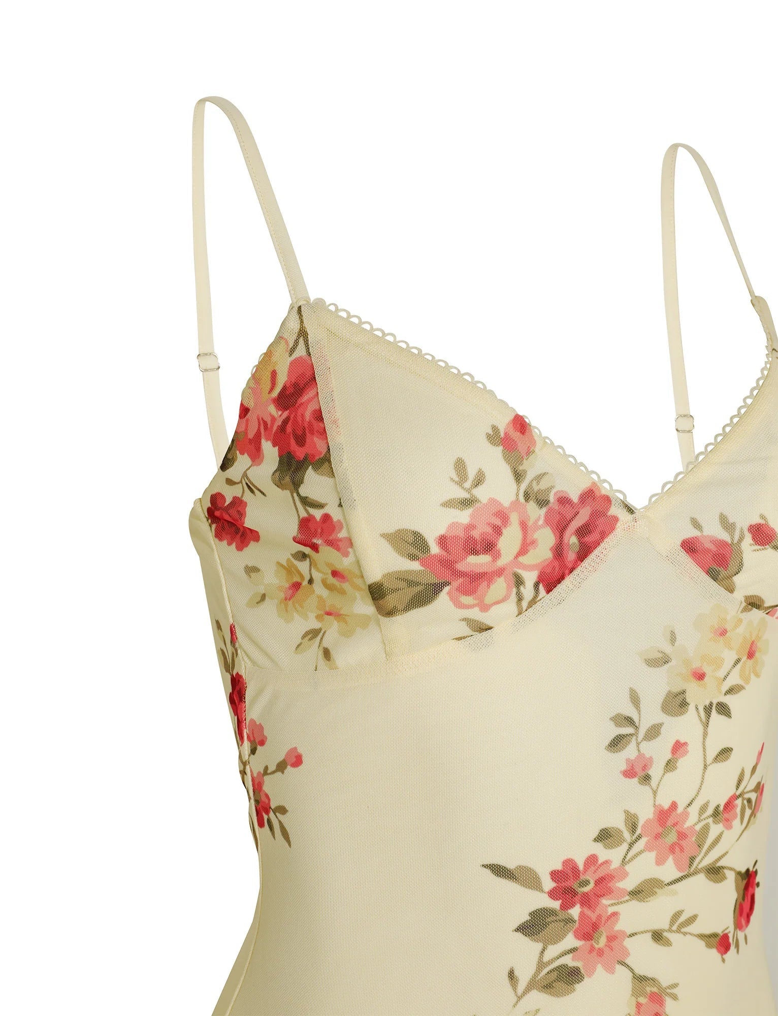 Blommig beige spetsklänning