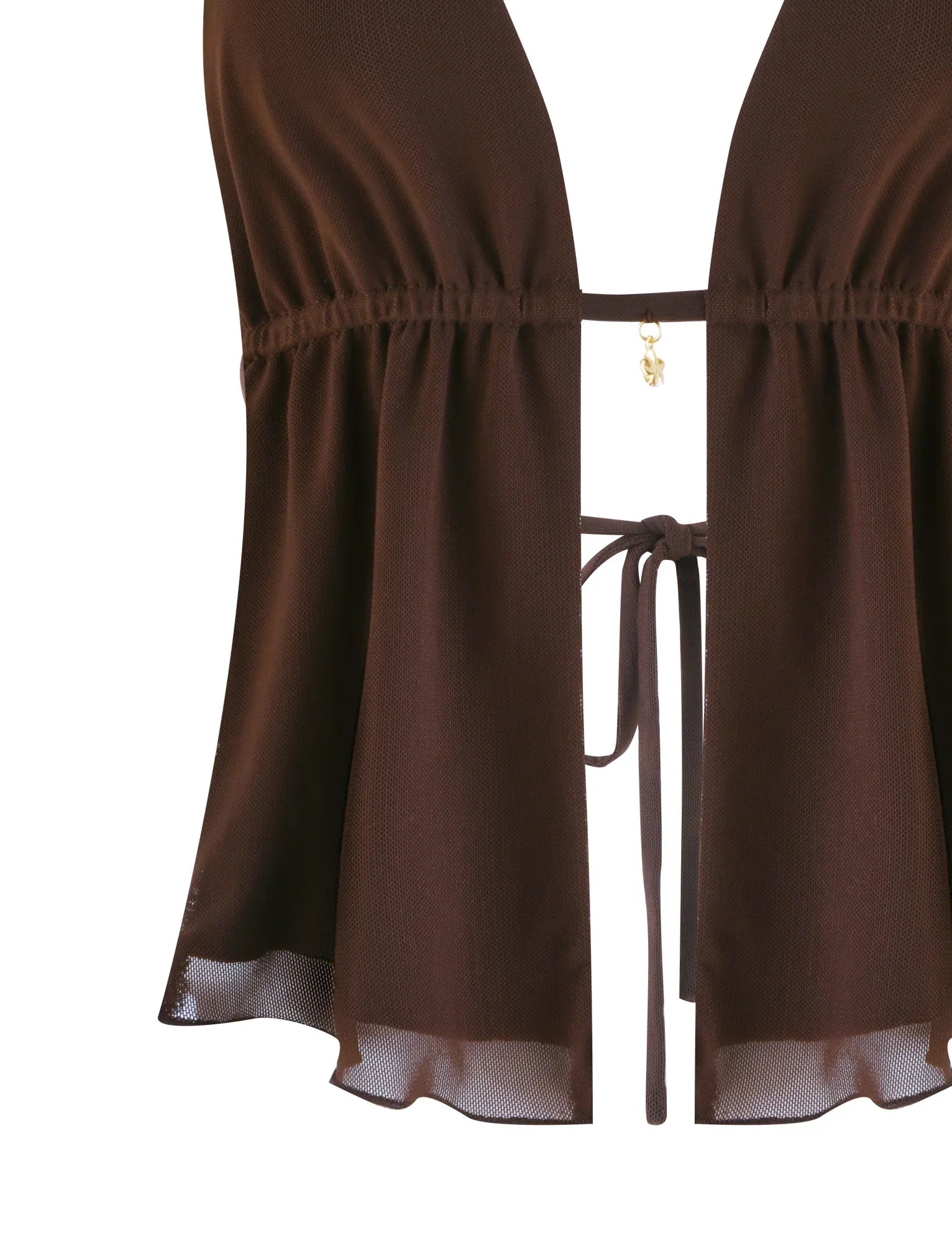 Mörkbrunt set med halterneck och kjol i midja och höft