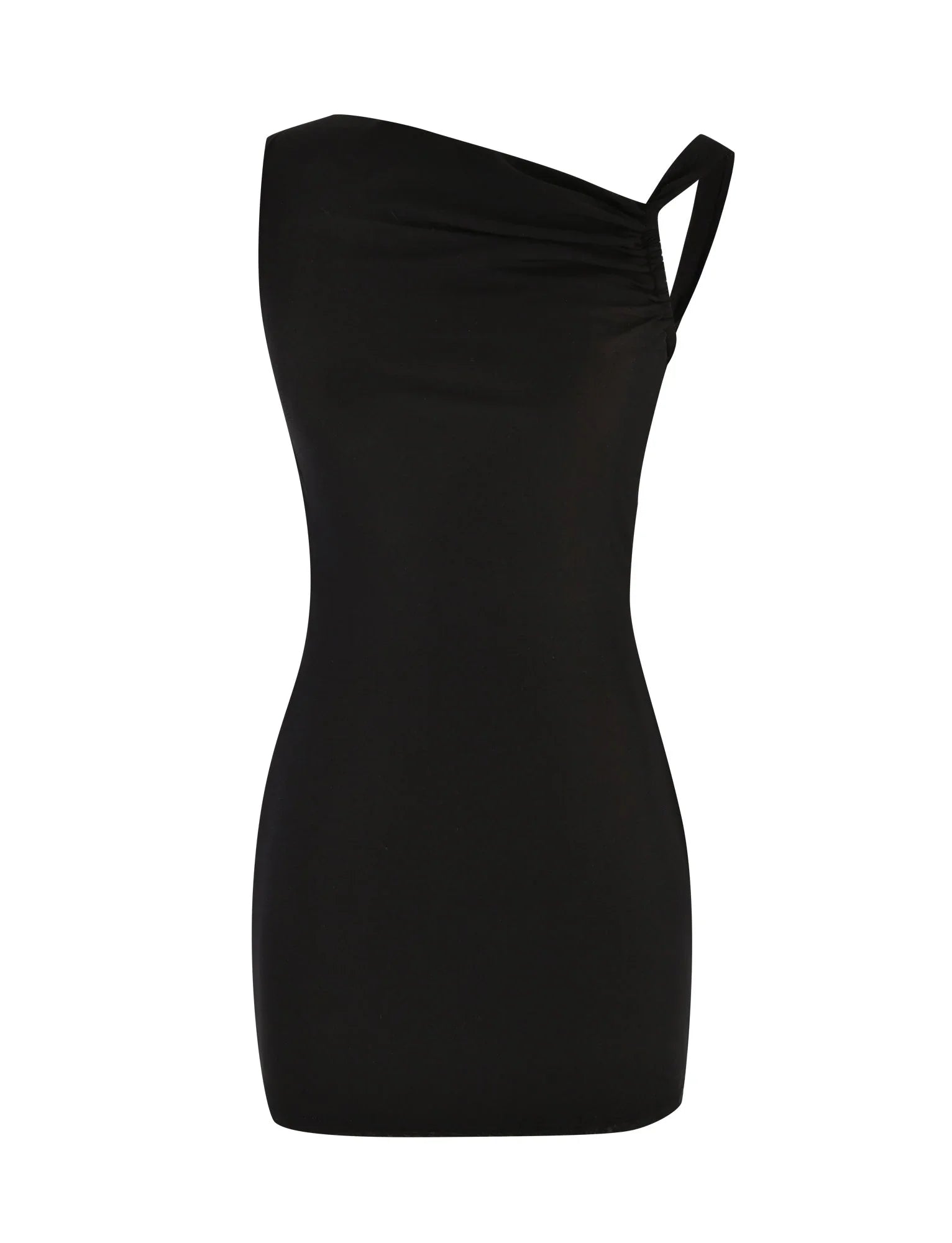 V-ringad dragsko med volang och åtsittande hängslen i höftkjol