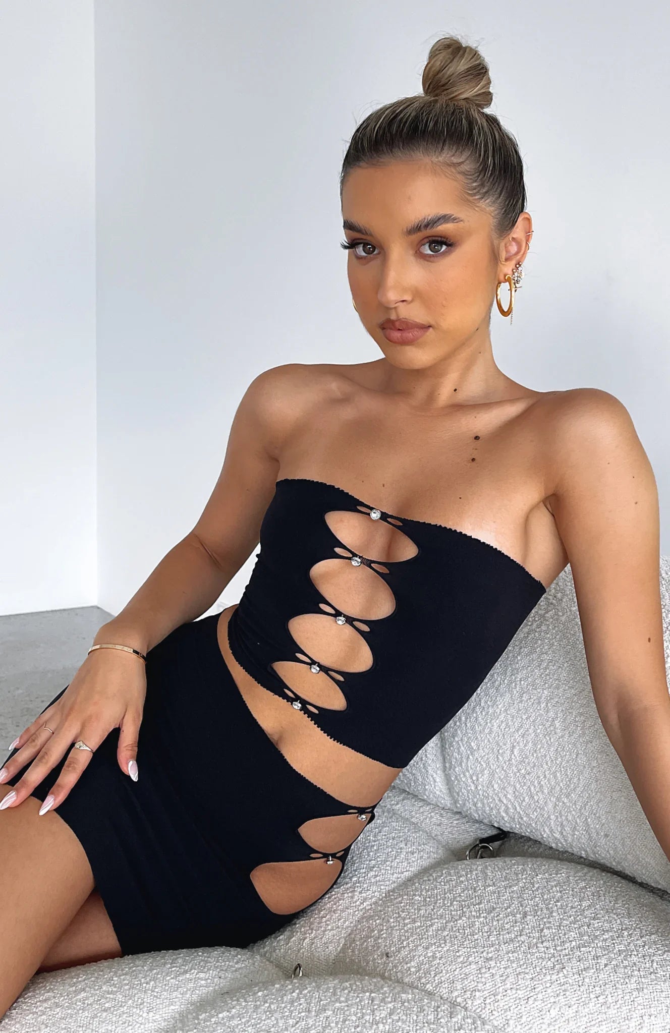 Axelbandslšs bandeau halsringning Crop Top i svart