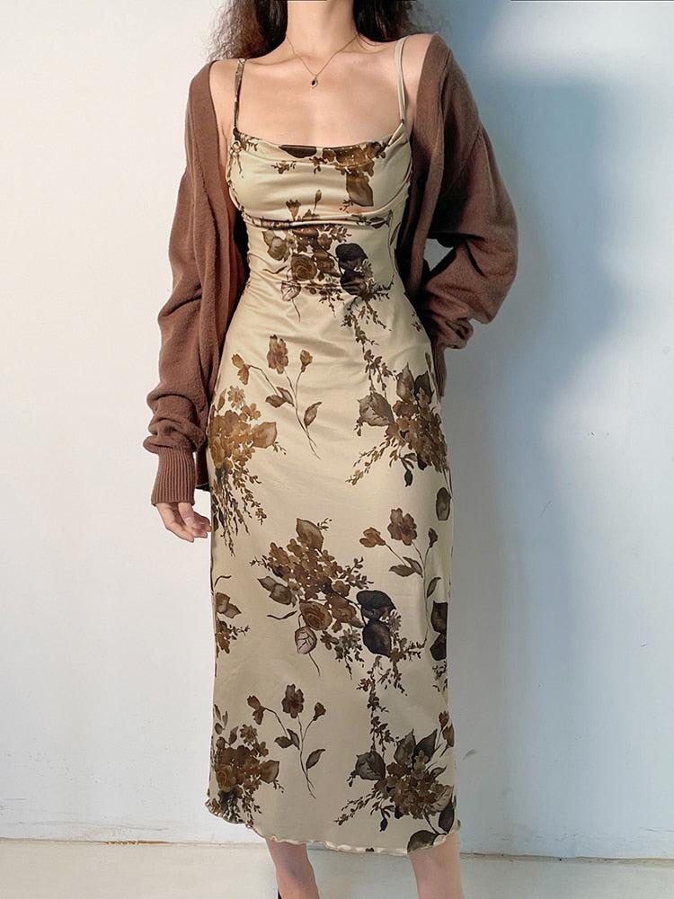 Vintage maxiklänning med blommor