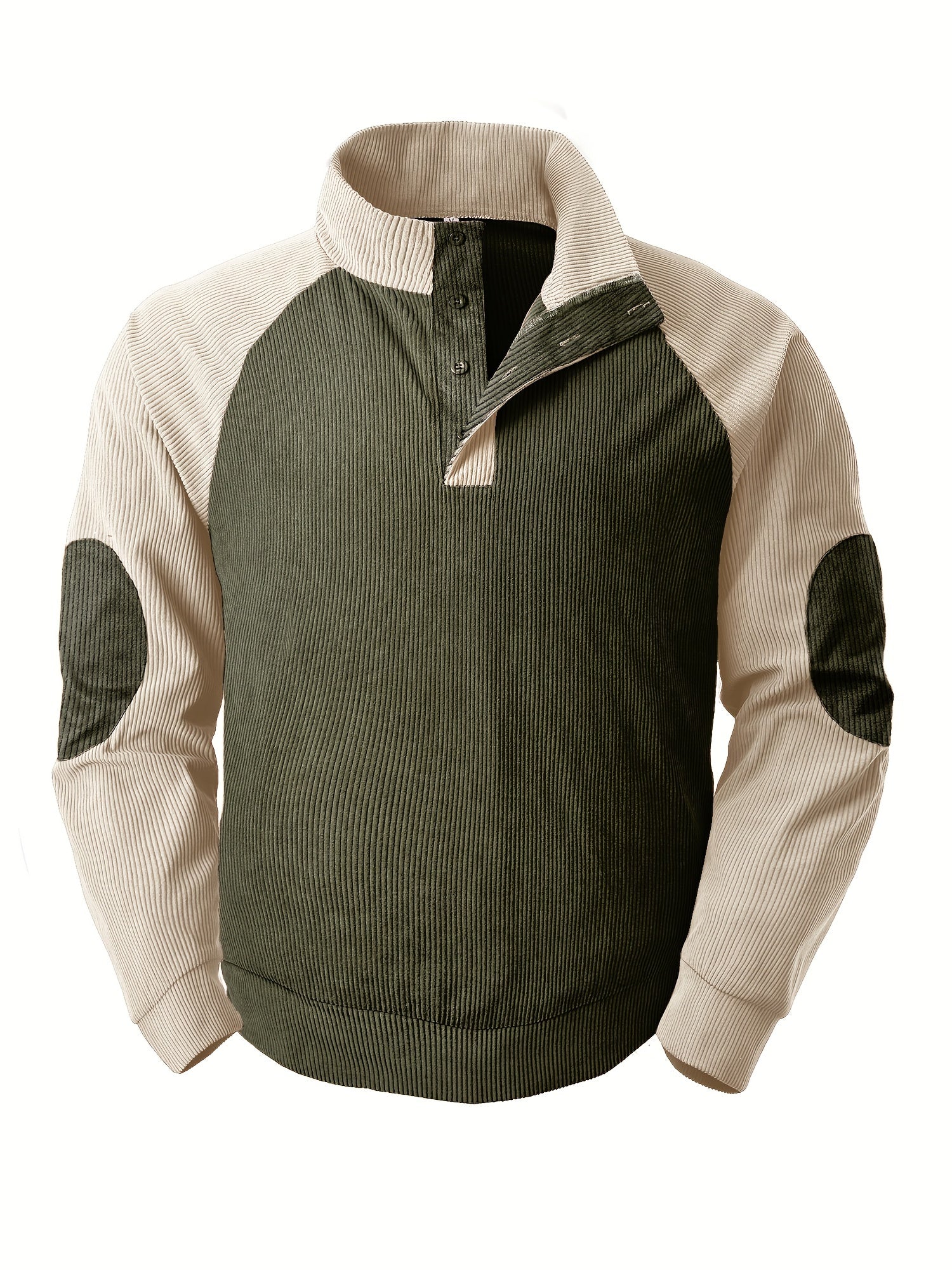 Ribbstickad vintage Henley skjorta med lå nga ärmar och stå krage