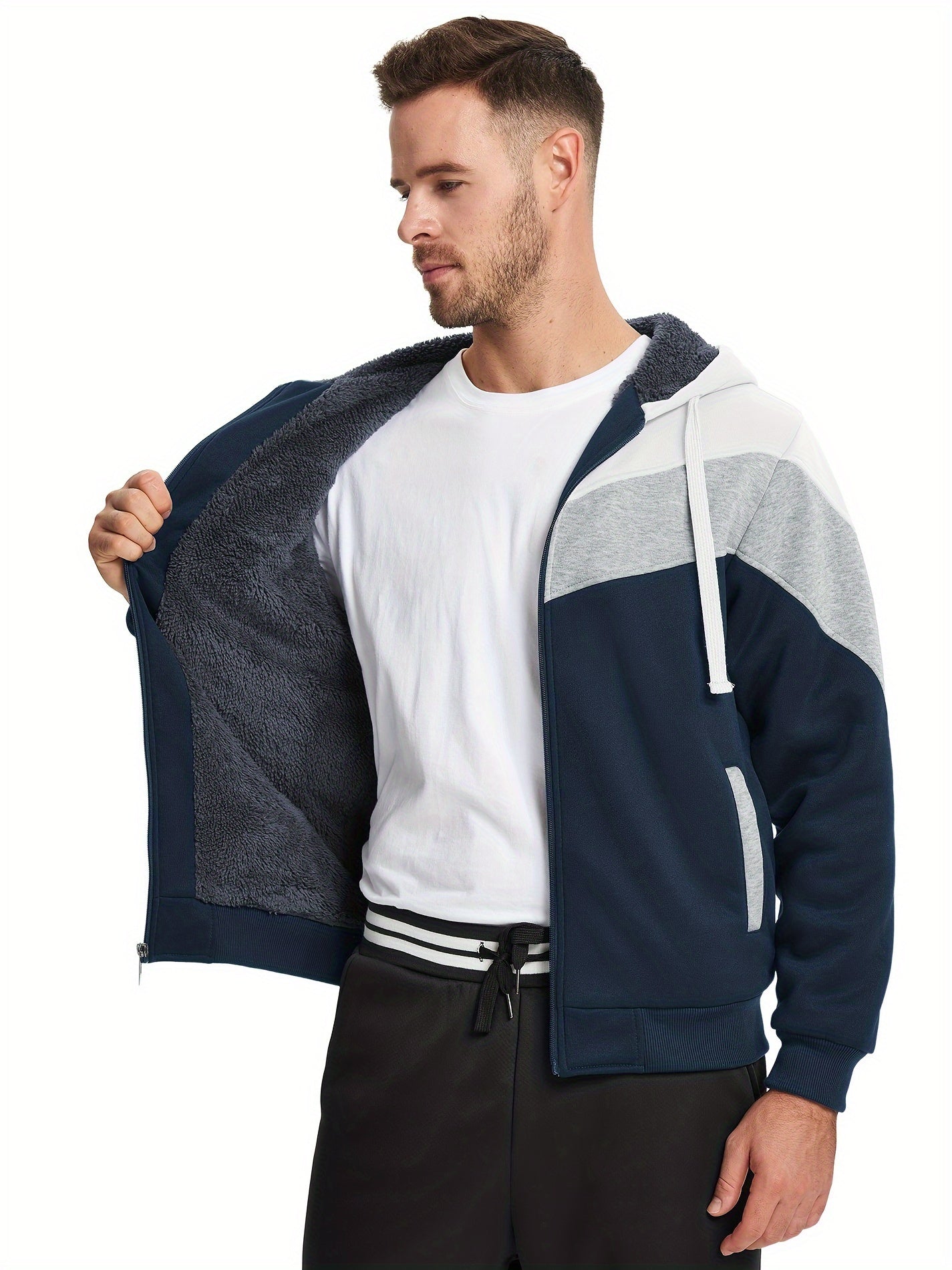 Må ngsidig päls hoodie för män