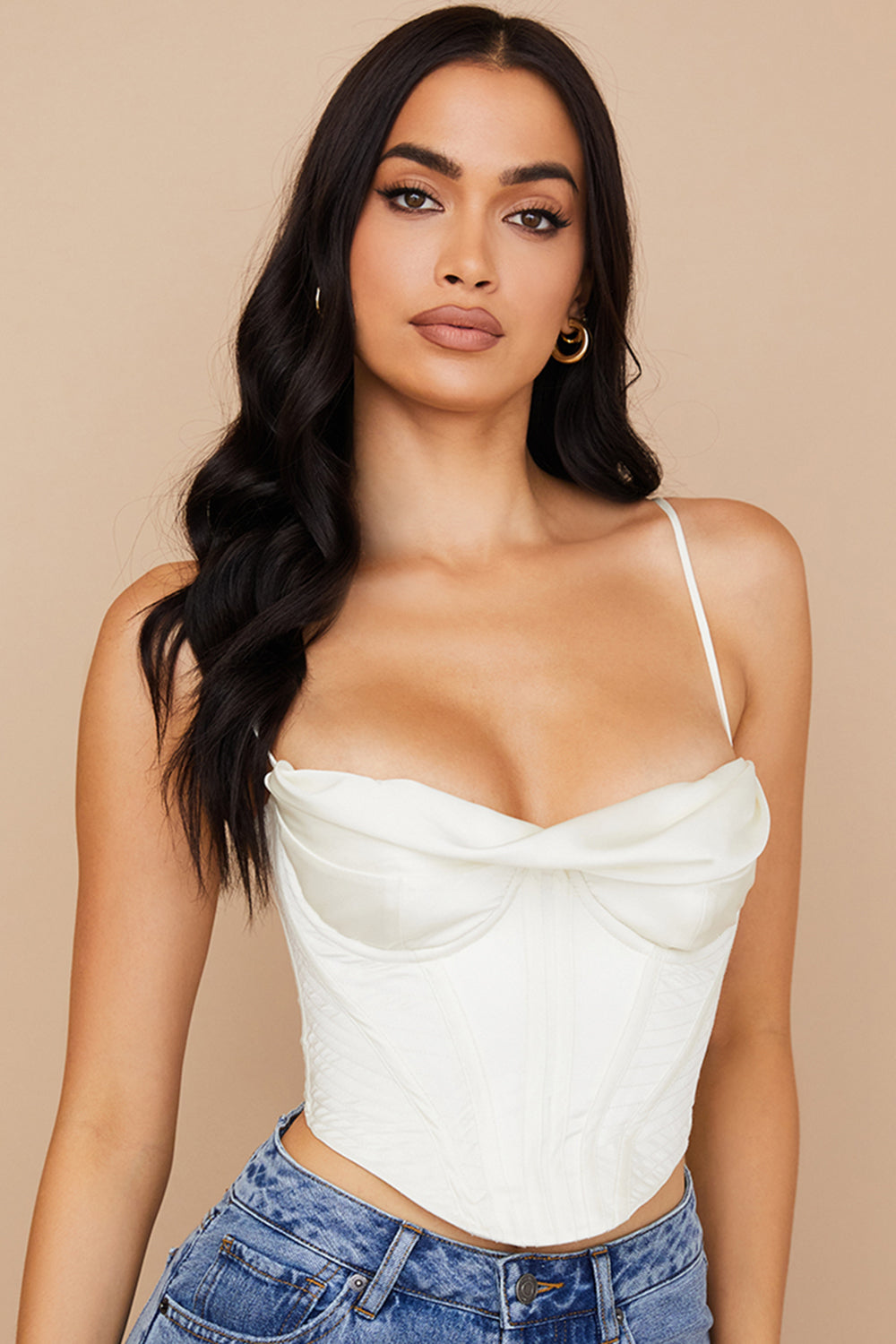 Ivory satin draperad korsett