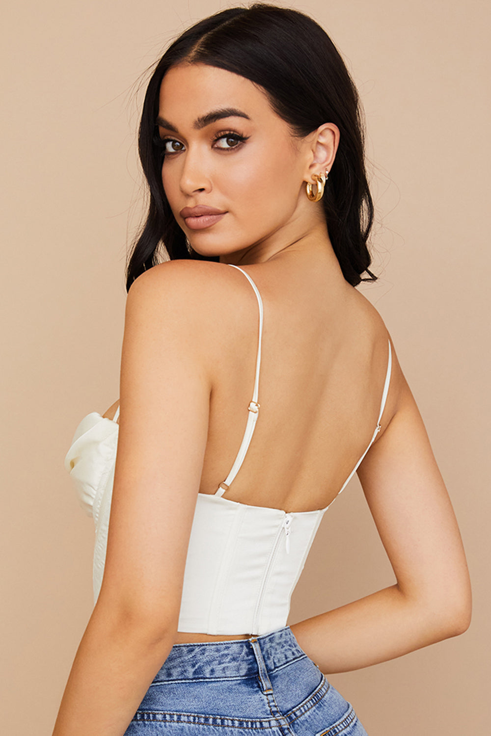 Ivory satin draperad korsett