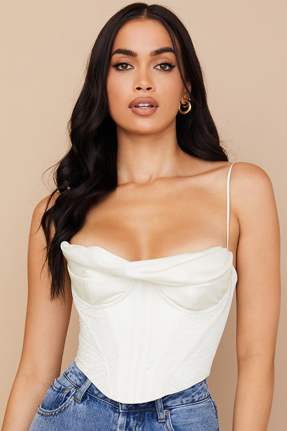 Ivory satin draperad korsett