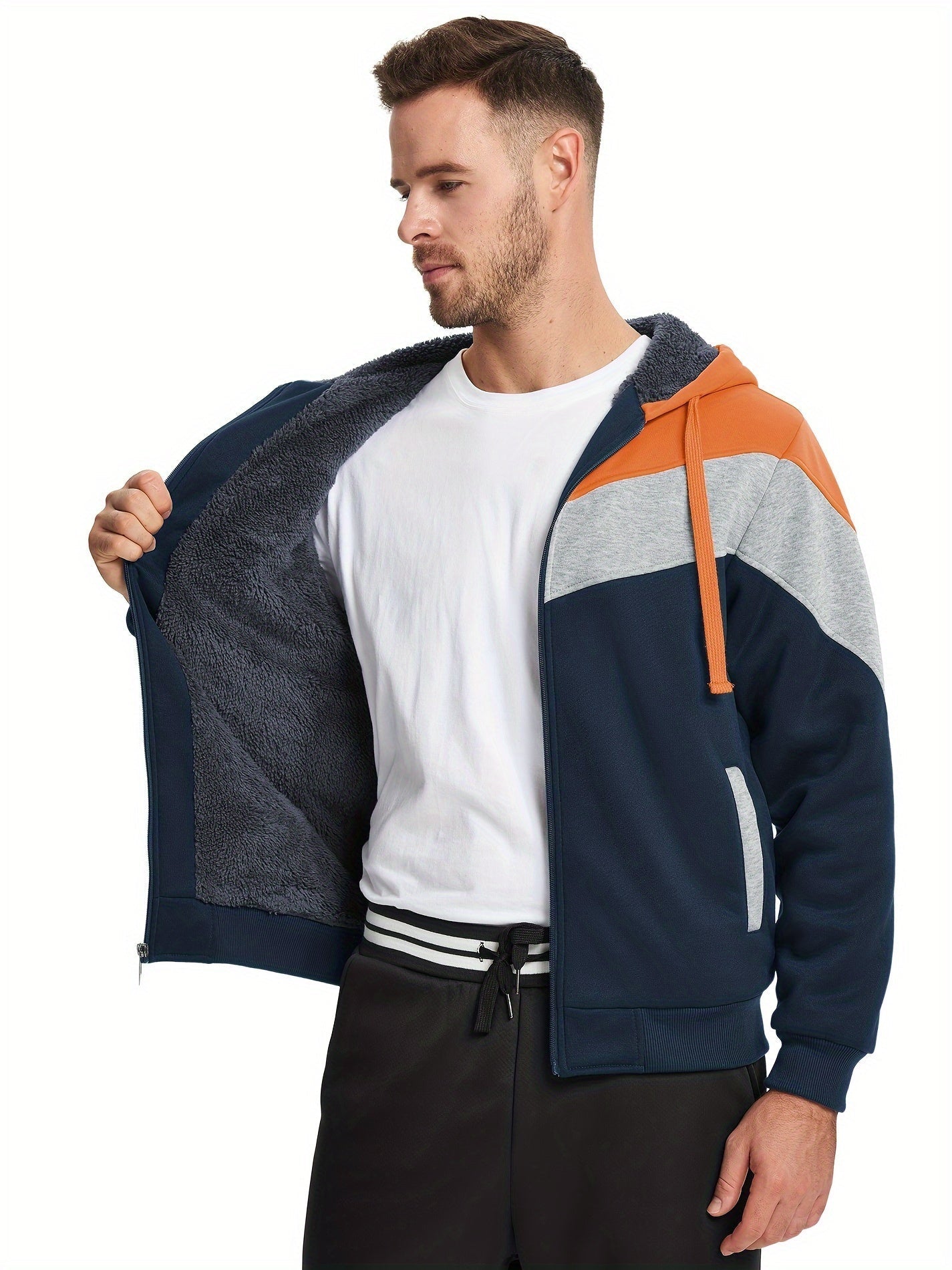 Må ngsidig päls hoodie för män
