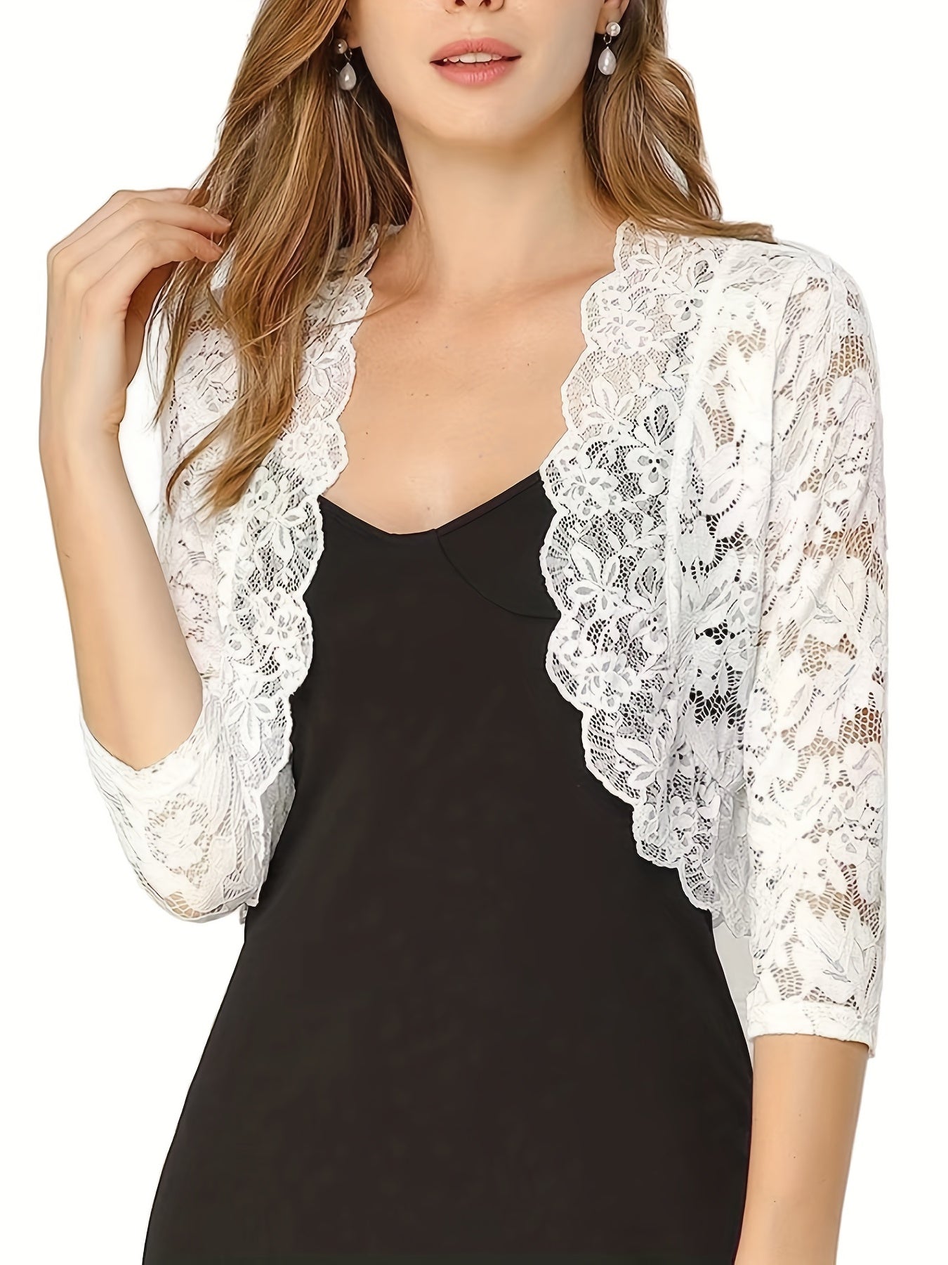 Halvtransparent cropped cardigan med blommig spets