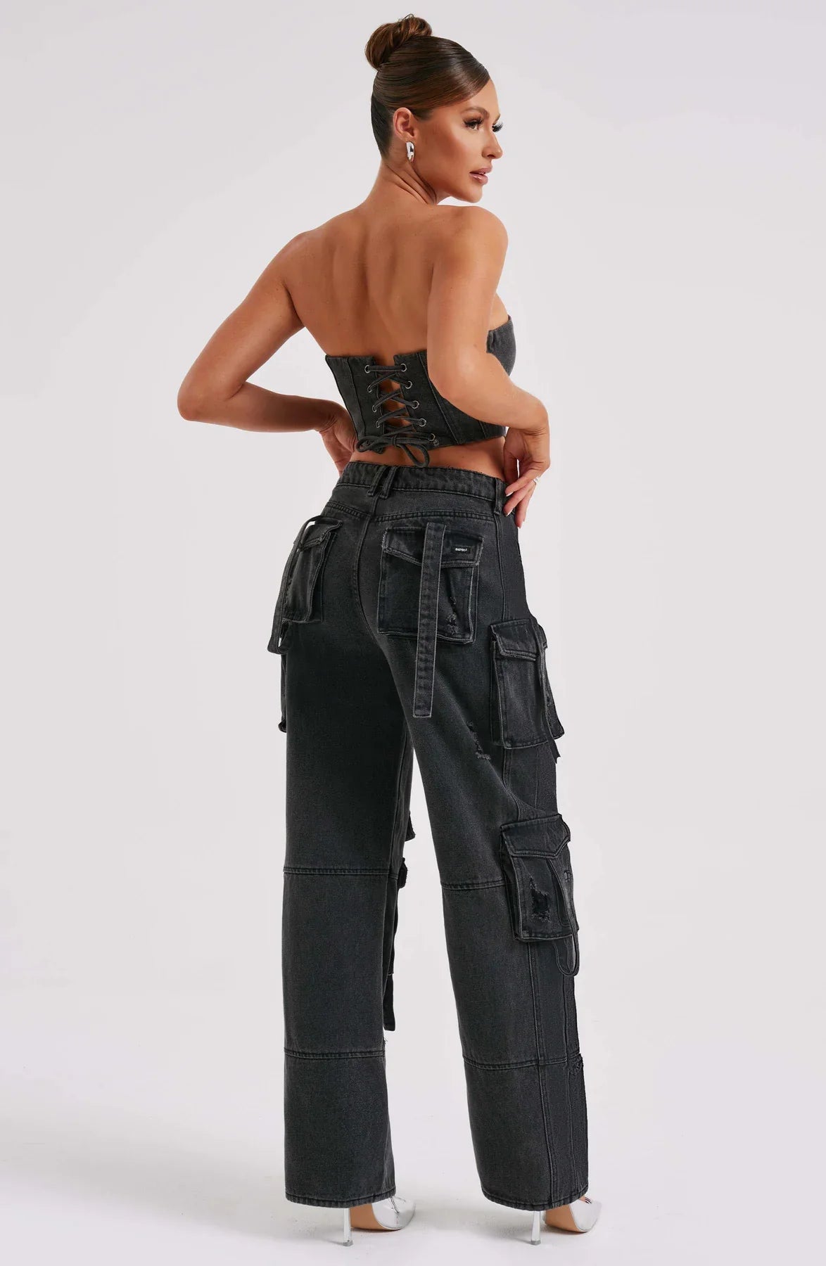 Denim korsett och cargo byxor set