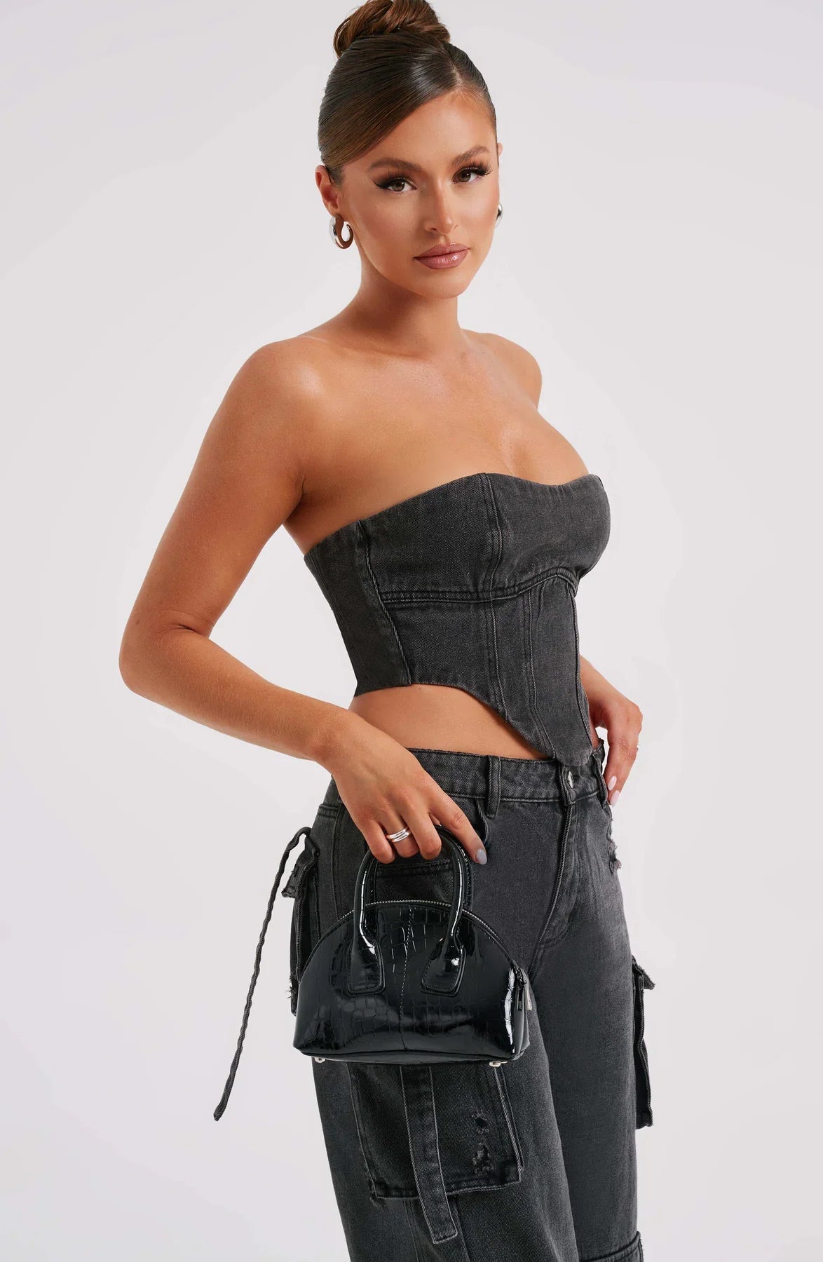 Denim korsett och cargo byxor set