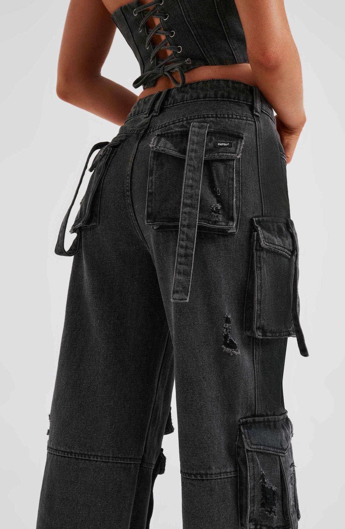 Denim korsett och cargo byxor set