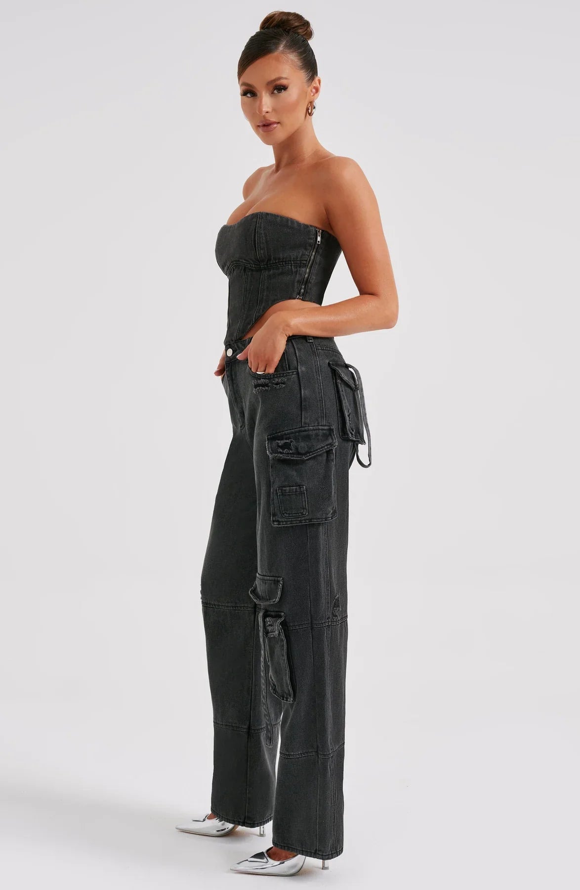 Denim korsett och cargo byxor set
