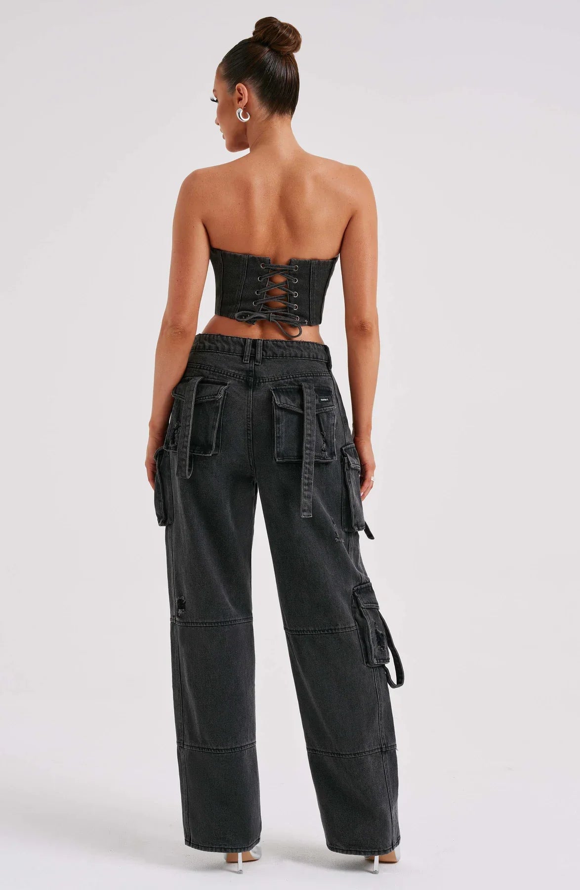 Denim korsett och cargo byxor set