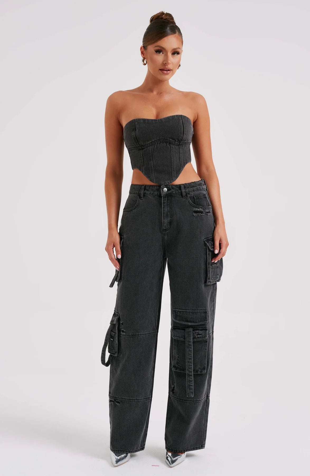 Denim korsett och cargo byxor set