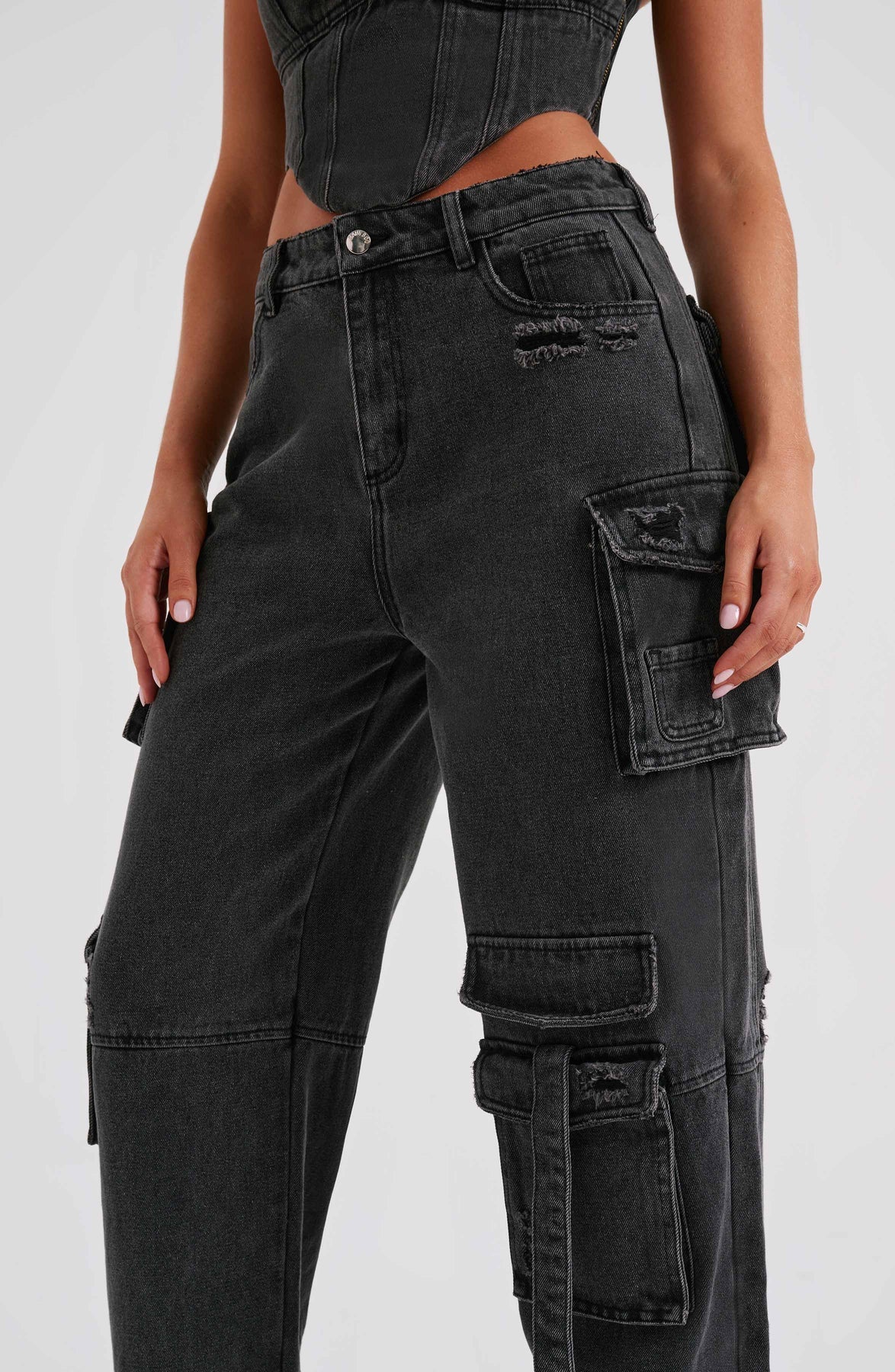 Denim korsett och cargo byxor set