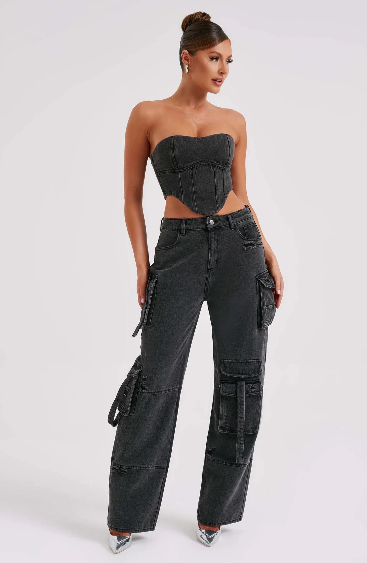 Denim korsett och cargo byxor set
