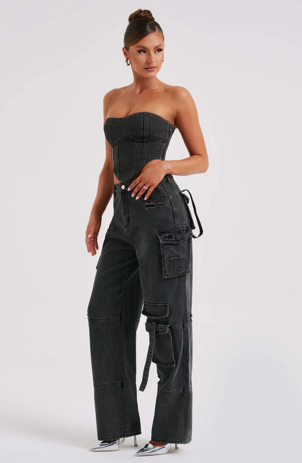 Denim korsett och cargo byxor set