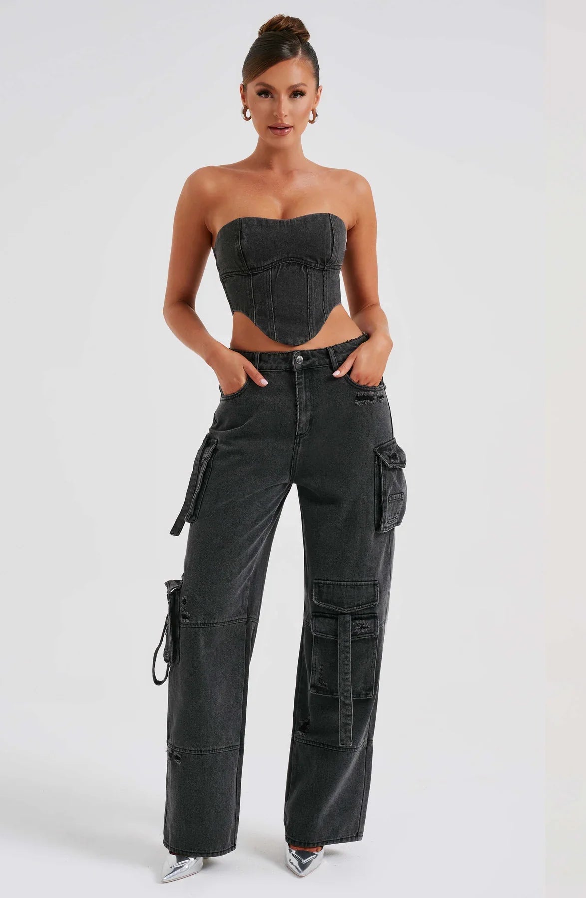 Denim korsett och cargo byxor set
