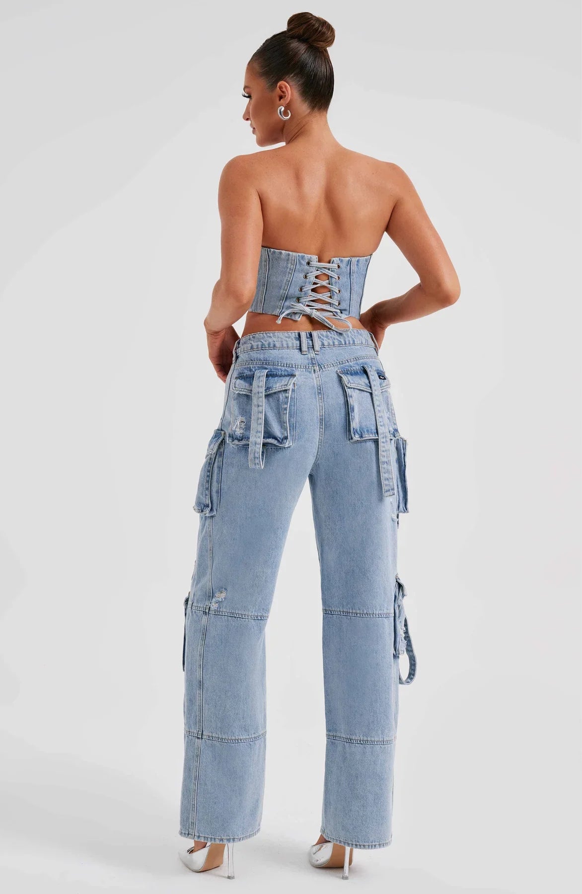 Denim korsett och cargo byxor set