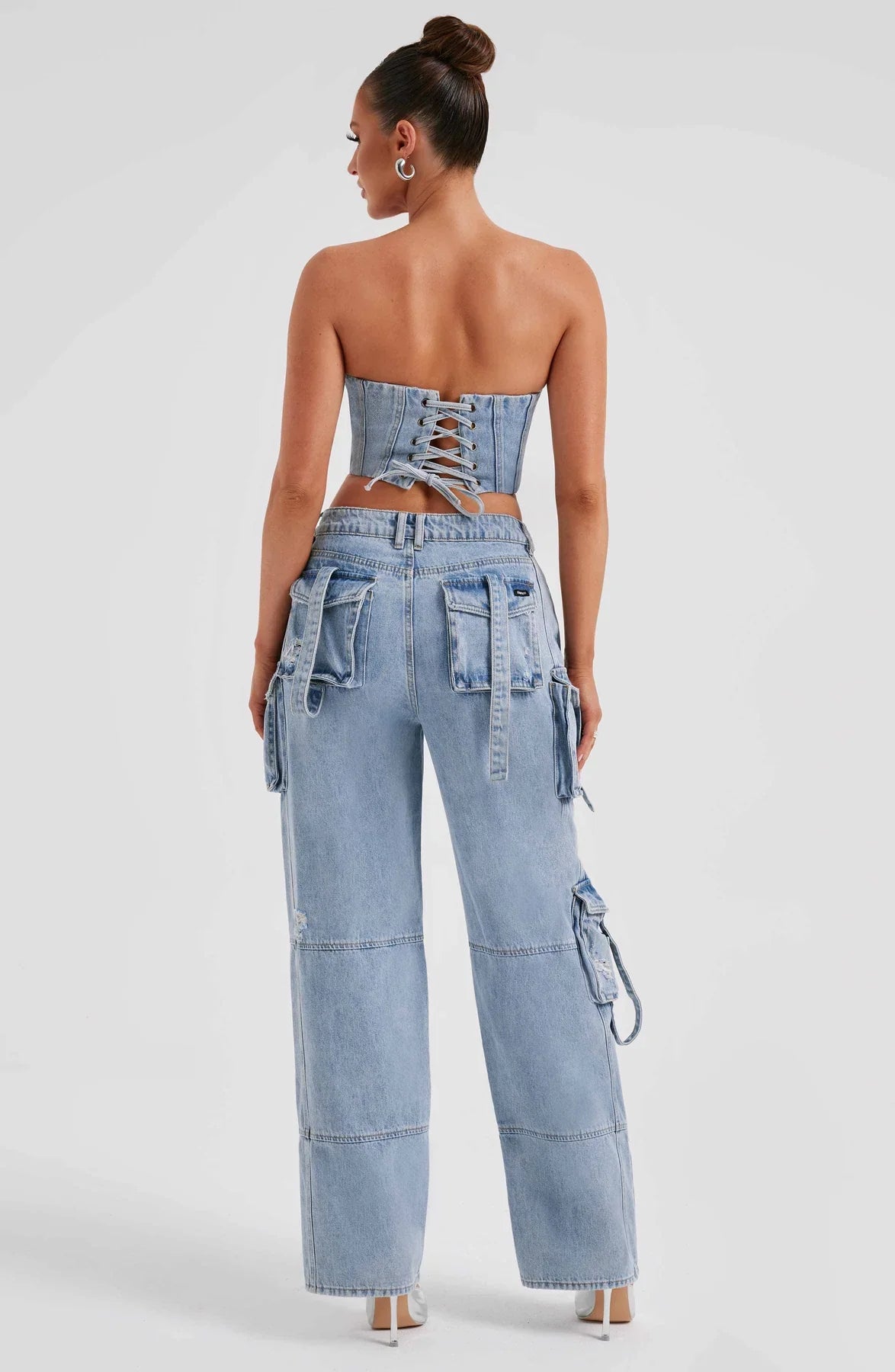 Denim korsett och cargo byxor set