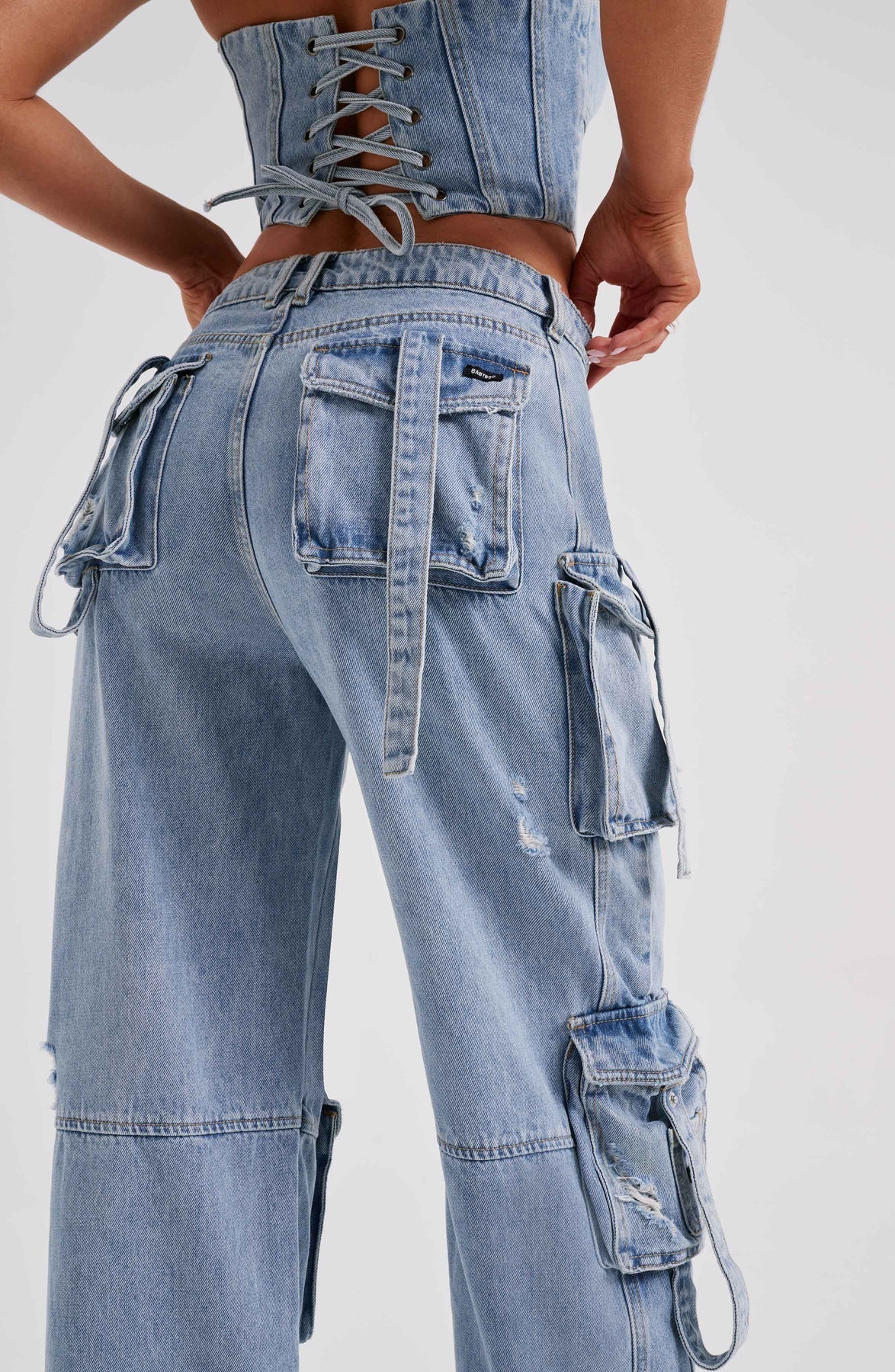 Denim korsett och cargo byxor set