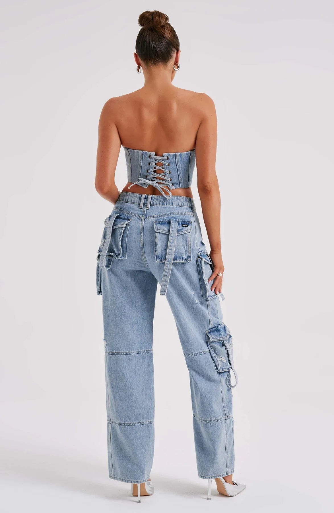 Denim korsett och cargo byxor set